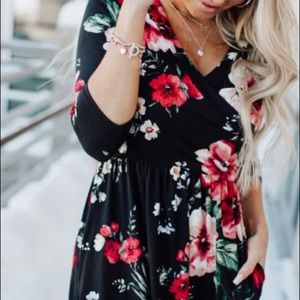 Floral Faux Wrap Dress